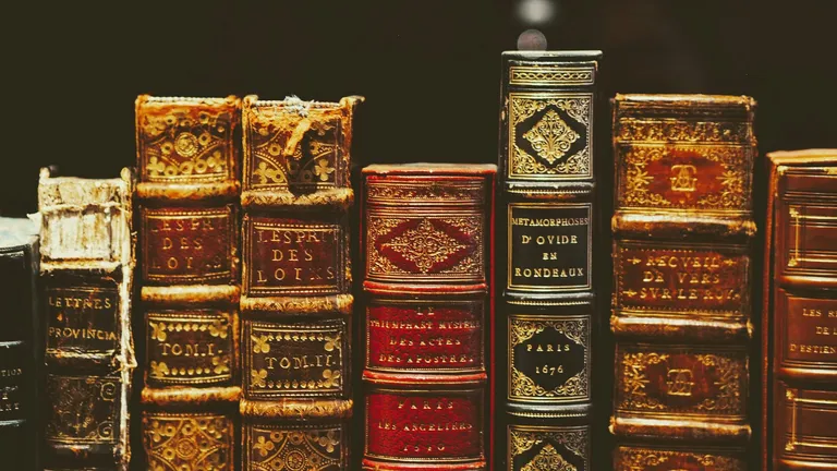 A photo by Natalia Y. of old leather-bound books worn away from reading